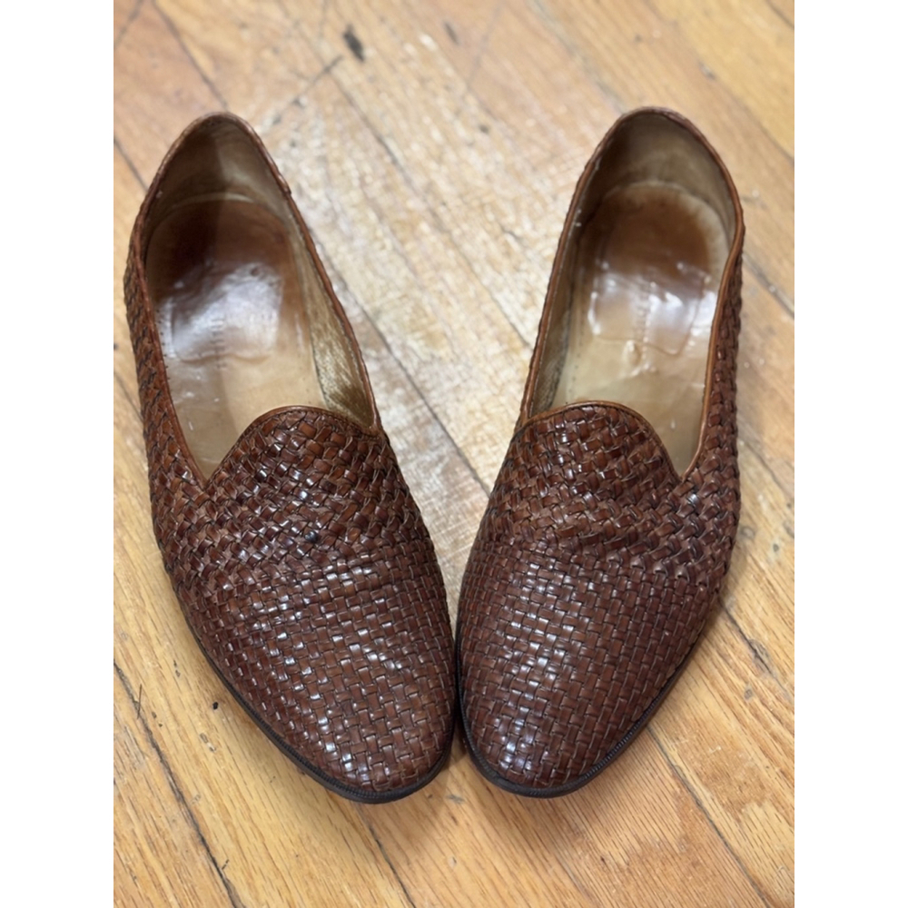 Martin Dingman Woven Brown Leather Loafers